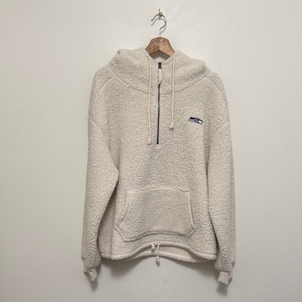 NFL Seattle Seahawks White Hooded 1/4 Zip Sherpa Fleece
